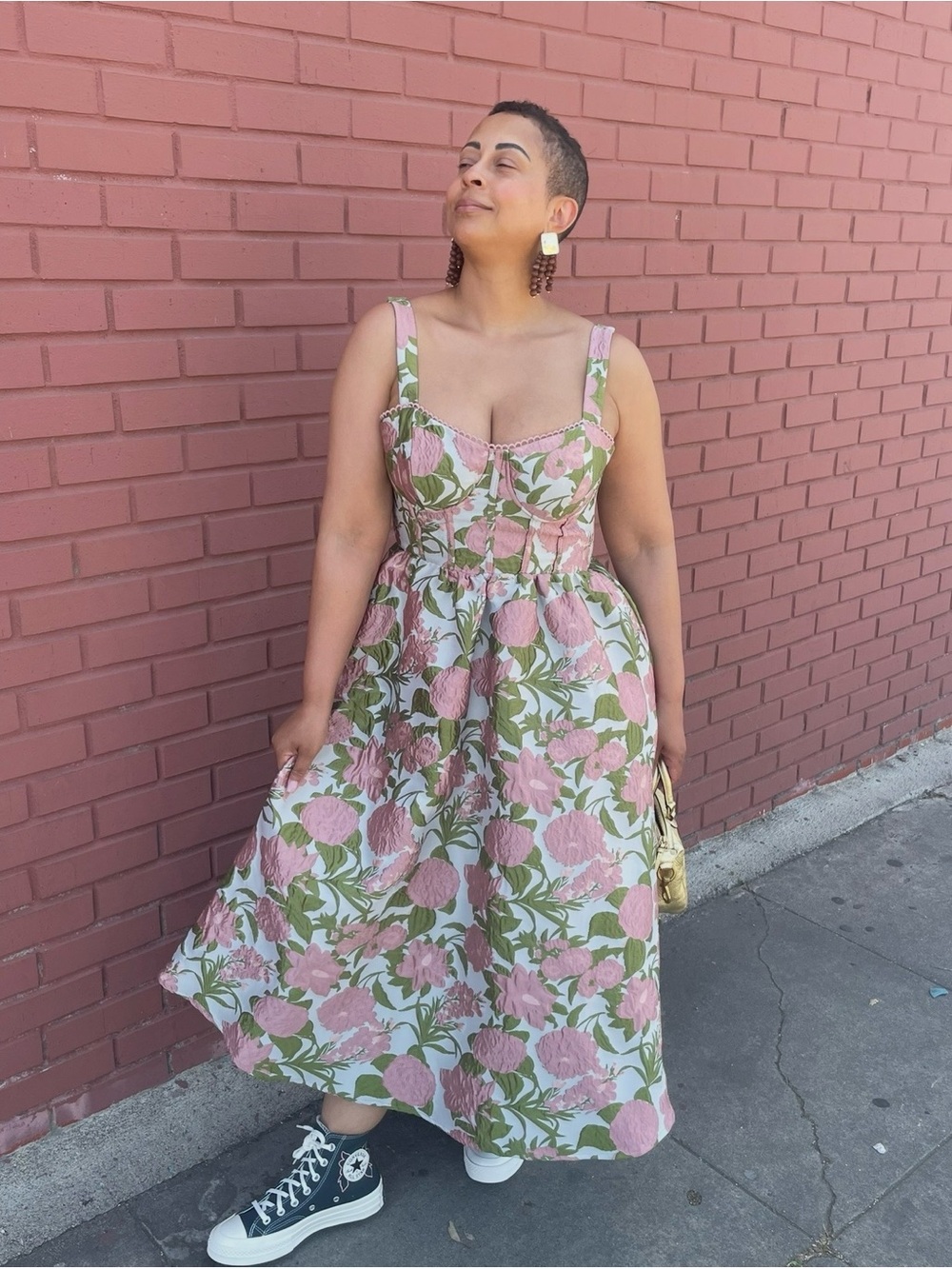 Pink Floral Sundress with Green Leaves - Picture 5 of 12